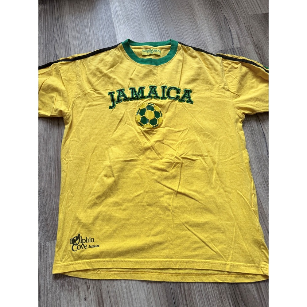 Casual Gear Jamaica Soccer T-Shirt Mens Large Yellow Dolphin Cove Embroidered